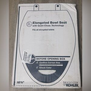 Kohler Toilet Seat Quiet-Close Technology Elongated, 18 5/8”, WHITE, NEW
